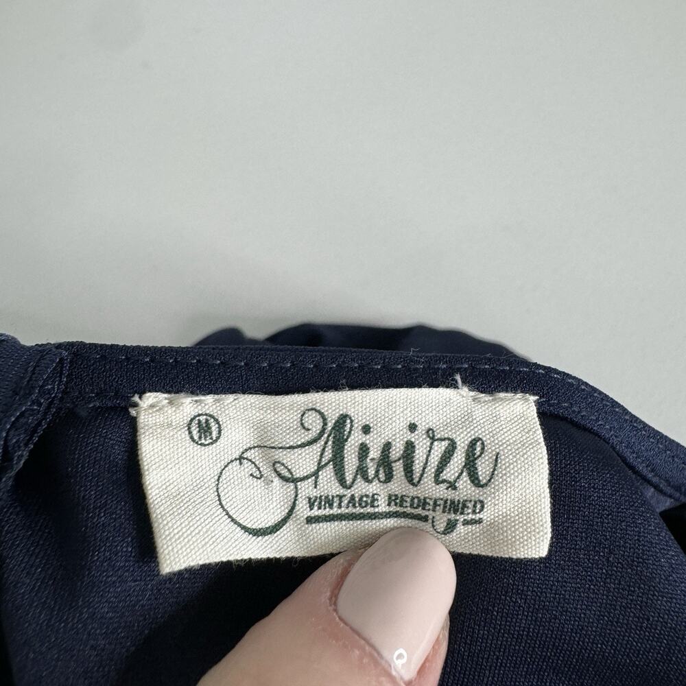 Alisize Dress Womens‎ Medium Navy Ruffle Ruched Sheath Cocktail Vintage Inspired - Picture 8 of 13
